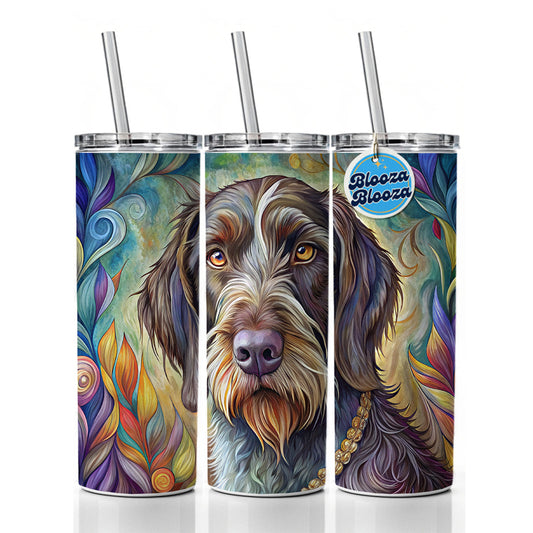 German Wirehaired Pointer Dog Bohemian Art Skinny Tumbler 20oz with Straw Insulated Water Bottle Gift