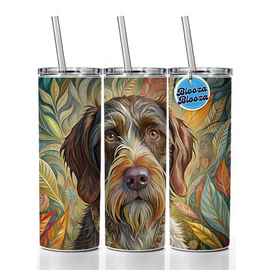 German Wirehaired Pointer Dog French Bohemian Art Skinny Tumbler 20oz with Straw Insulated Water Bottle Gift
