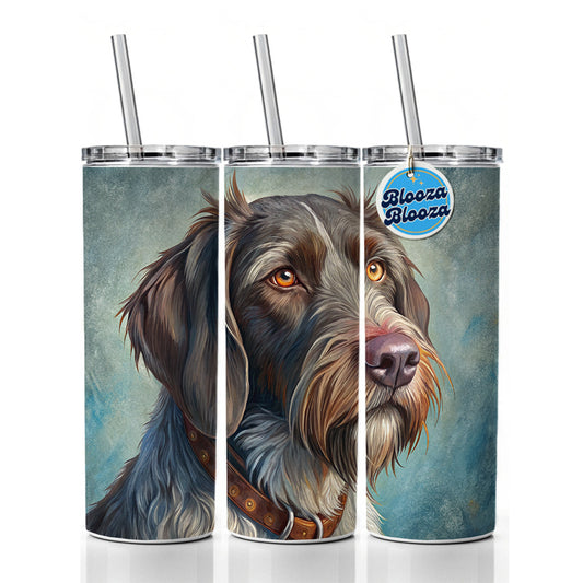 German Wirehaired Pointer Dog Illustration Skinny Tumbler 20oz with Straw Insulated Water Bottle Gift