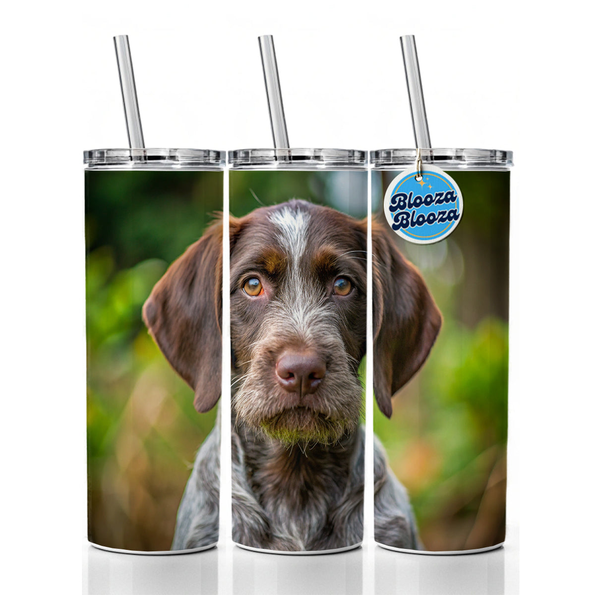 German Wirehaired Pointer Dog Puppy Photo Skinny Tumbler 20oz with Straw Insulated Water Bottle Gift