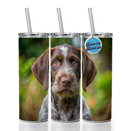 German Wirehaired Pointer Dog Puppy Photo Skinny Tumbler 20oz with Straw Insulated Water Bottle Gift