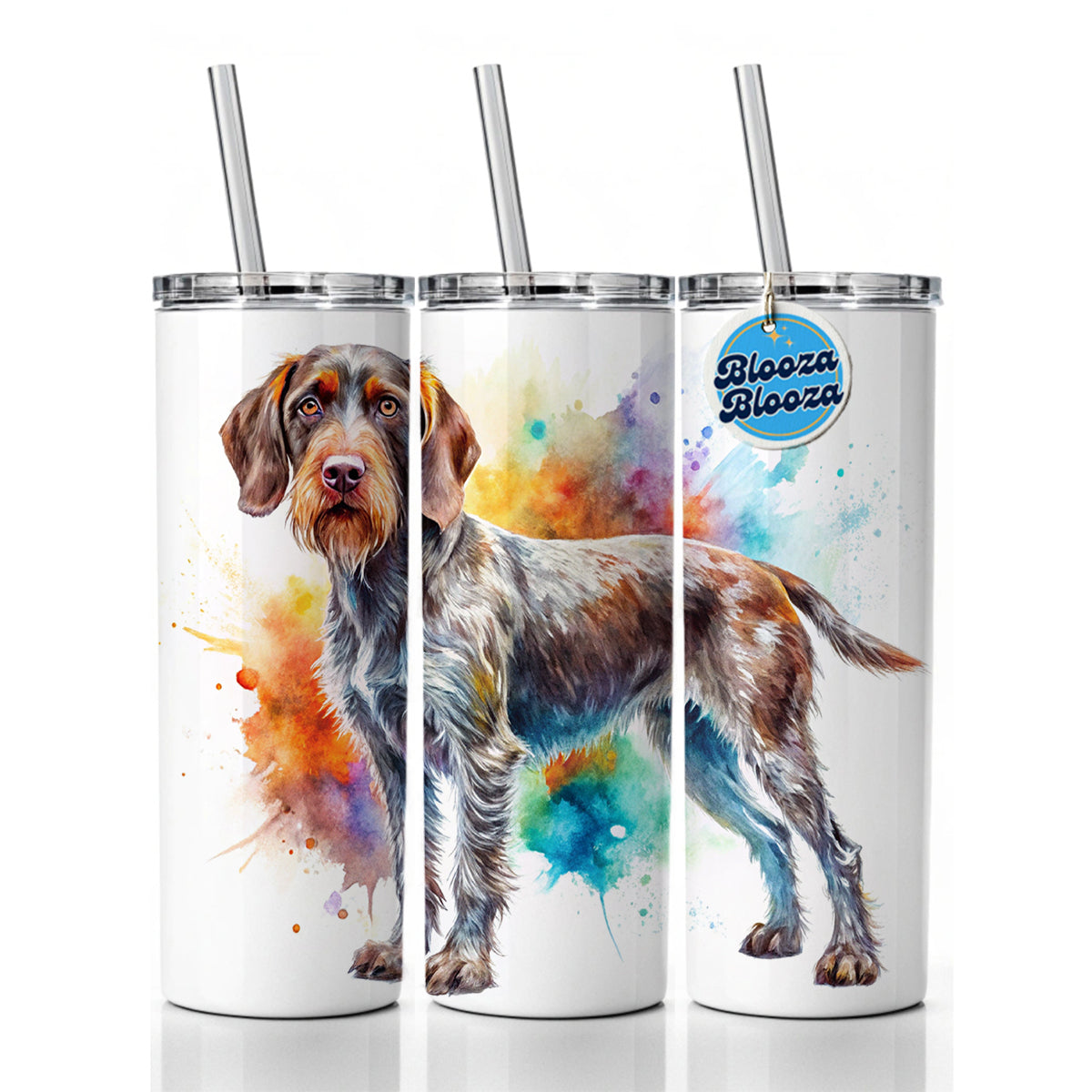German Wirehaired Pointer Dog Watercolor Style Skinny Tumbler 20oz with Straw Insulated Water Bottle Gift