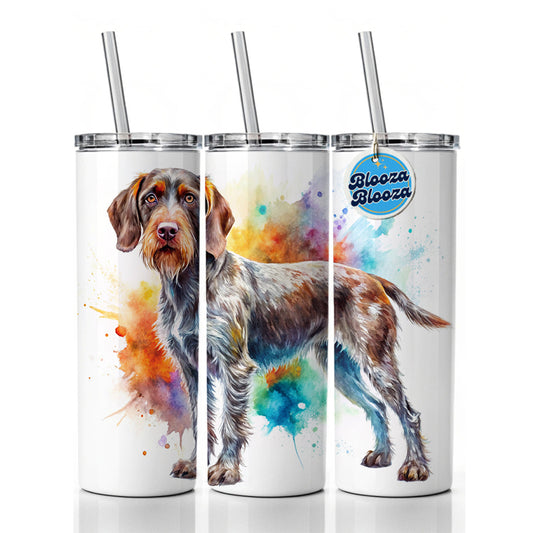 German Wirehaired Pointer Dog Watercolor Style Skinny Tumbler 20oz with Straw Insulated Water Bottle Gift