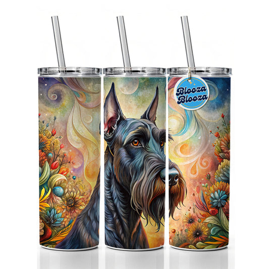 Giant Schnauzer Dog Bohemian Art Skinny Tumbler 20oz with Straw Insulated Water Bottle Gift