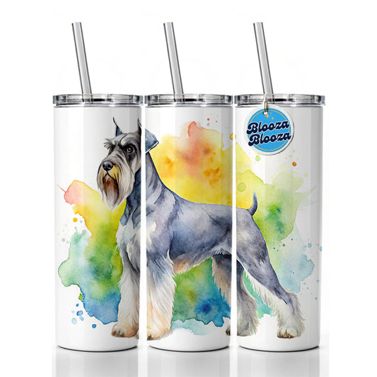 Giant Schnauzer Dog Watercolor Style Skinny Tumbler 20oz with Straw Insulated Water Bottle Gift