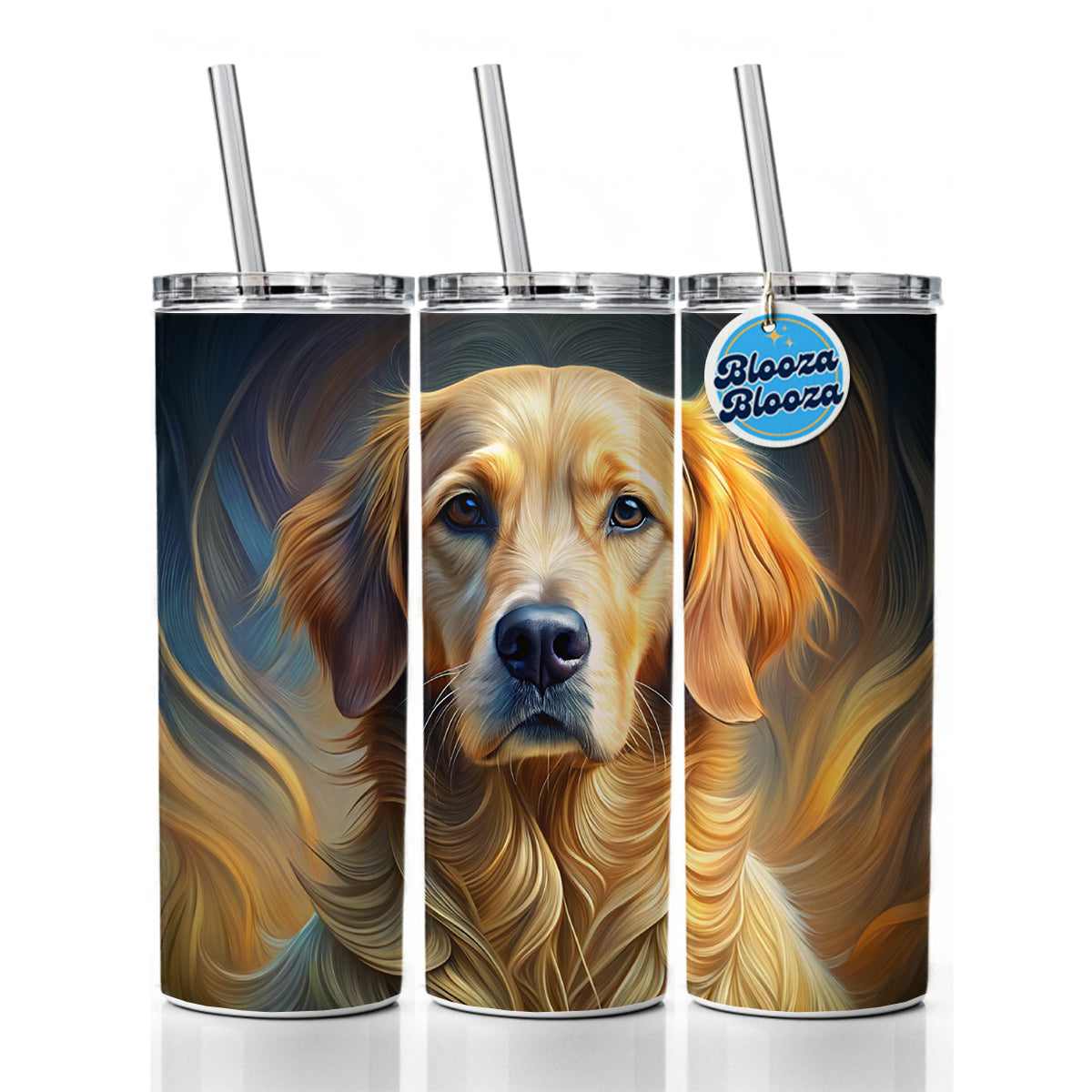 Golden Retriever Dog Abstract Stylized Art Skinny Tumbler 20oz with Straw Insulated Water Bottle Gift