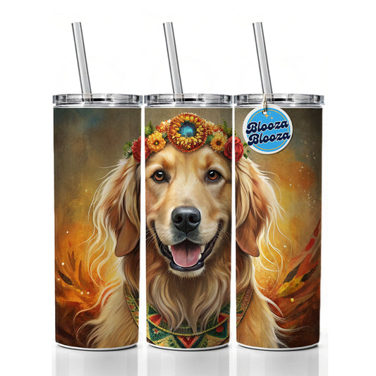 Golden Retriever Dog Bohemian Art Skinny Tumbler 20oz with Straw Insulated Water Bottle Gift