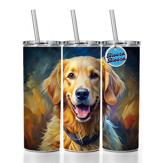 Golden Retriever Dog Expressionism Art Skinny Tumbler 20oz with Straw Insulated Water Bottle Gift