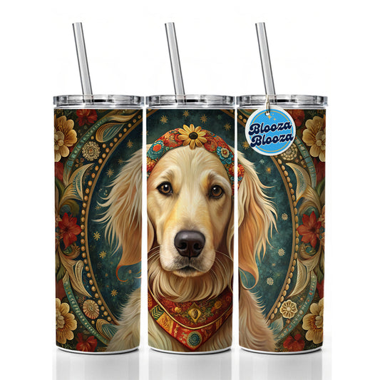 Golden Retriever Dog French Bohemian Art Skinny Tumbler 20oz with Straw Insulated Water Bottle Gift