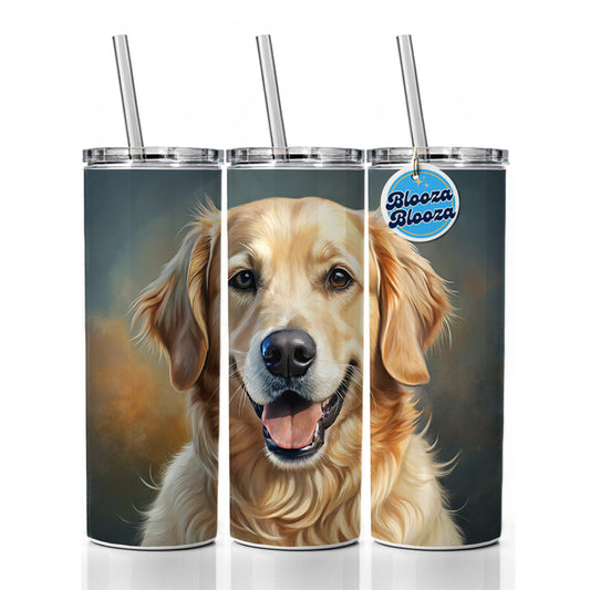 Golden Retriever Dog Illustration Skinny Tumbler 20oz with Straw Insulated Water Bottle Gift
