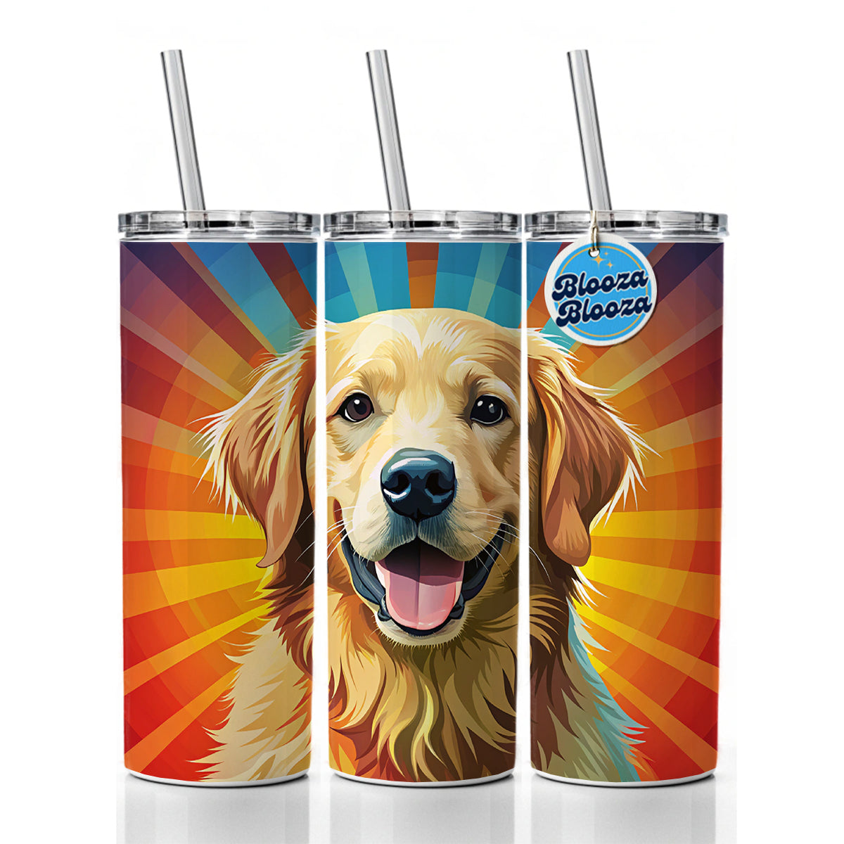 Golden Retriever Dog Pop Art Skinny Tumbler 20oz with Straw Insulated Water Bottle Gift