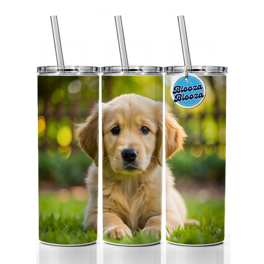 Golden Retriever Dog Puppy Photo Skinny Tumbler 20oz with Straw Insulated Water Bottle Gift