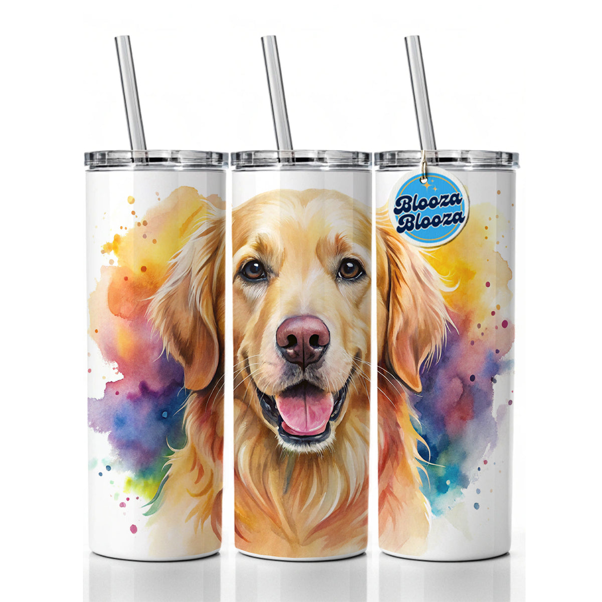 Golden Retriever Dog Watercolor Style Skinny Tumbler 20oz with Straw Insulated Water Bottle Gift