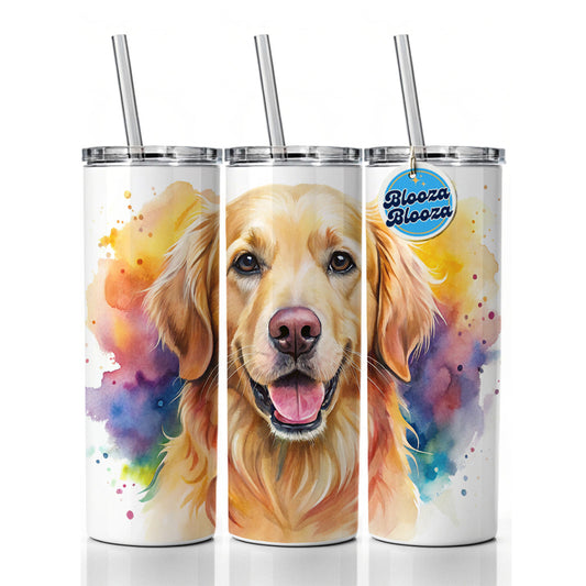 Golden Retriever Dog Watercolor Style Skinny Tumbler 20oz with Straw Insulated Water Bottle Gift