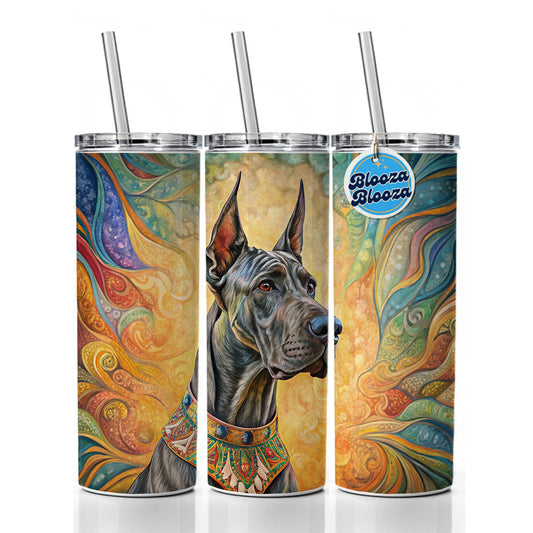 Great Dane Dog Bohemian Art Skinny Tumbler 20oz with Straw Insulated Water Bottle Gift