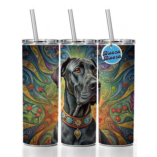 Great Dane Dog French Bohemian Art Skinny Tumbler 20oz with Straw Insulated Water Bottle Gift