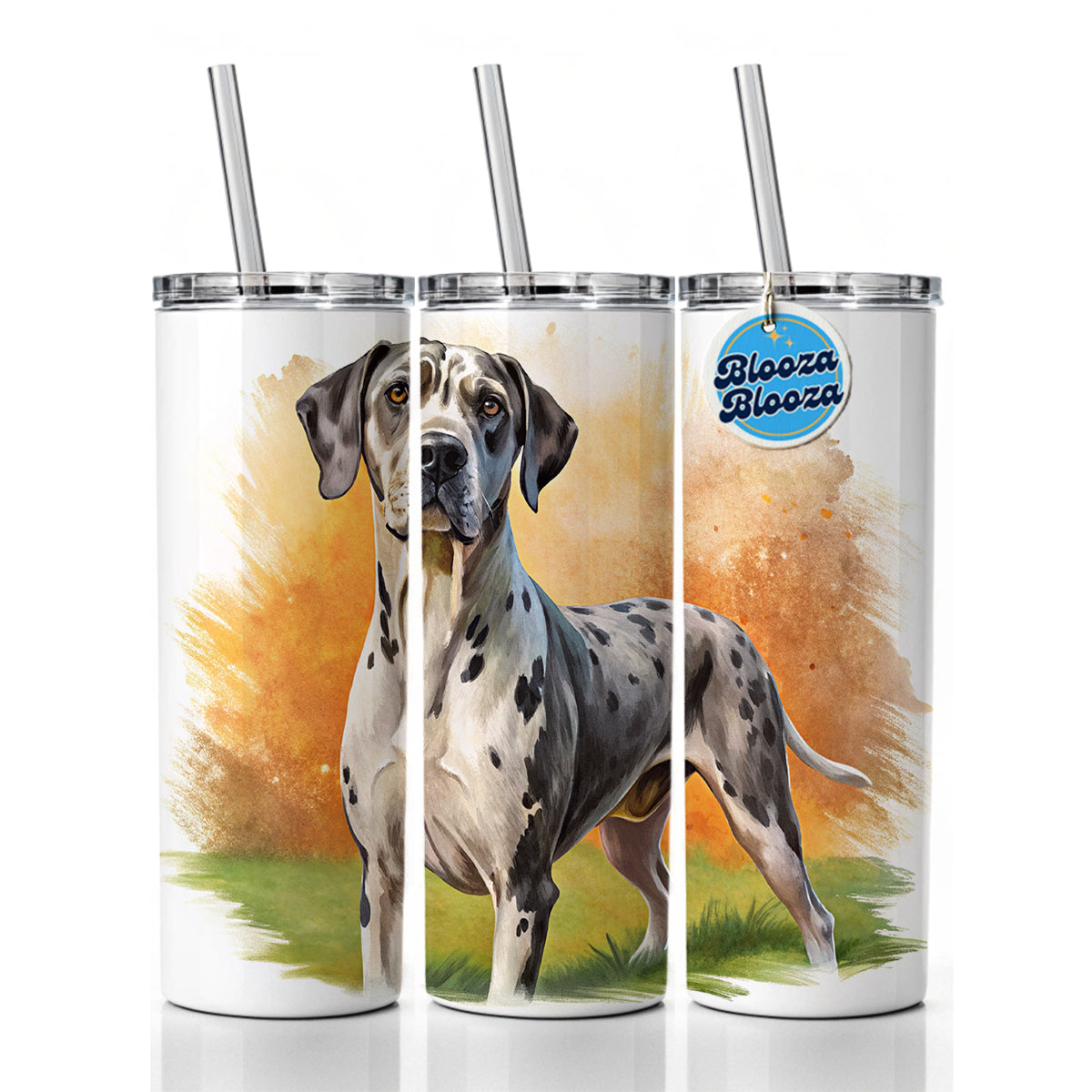 Great Dane Dog Illustration Skinny Tumbler 20oz with Straw Insulated Water Bottle Gift