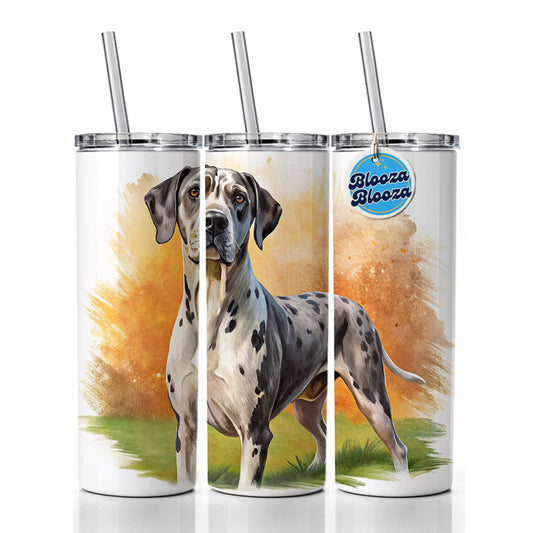 Great Dane Dog Illustration Skinny Tumbler 20oz with Straw Insulated Water Bottle Gift