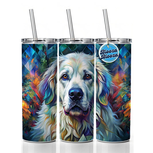 Great Pyrenees Dog Abstract Art Skinny Tumbler 20oz with Straw Insulated Water Bottle Gift