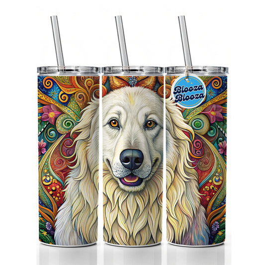 Great Pyrenees Dog Bohemian Art Skinny Tumbler 20oz with Straw Insulated Water Bottle Gift