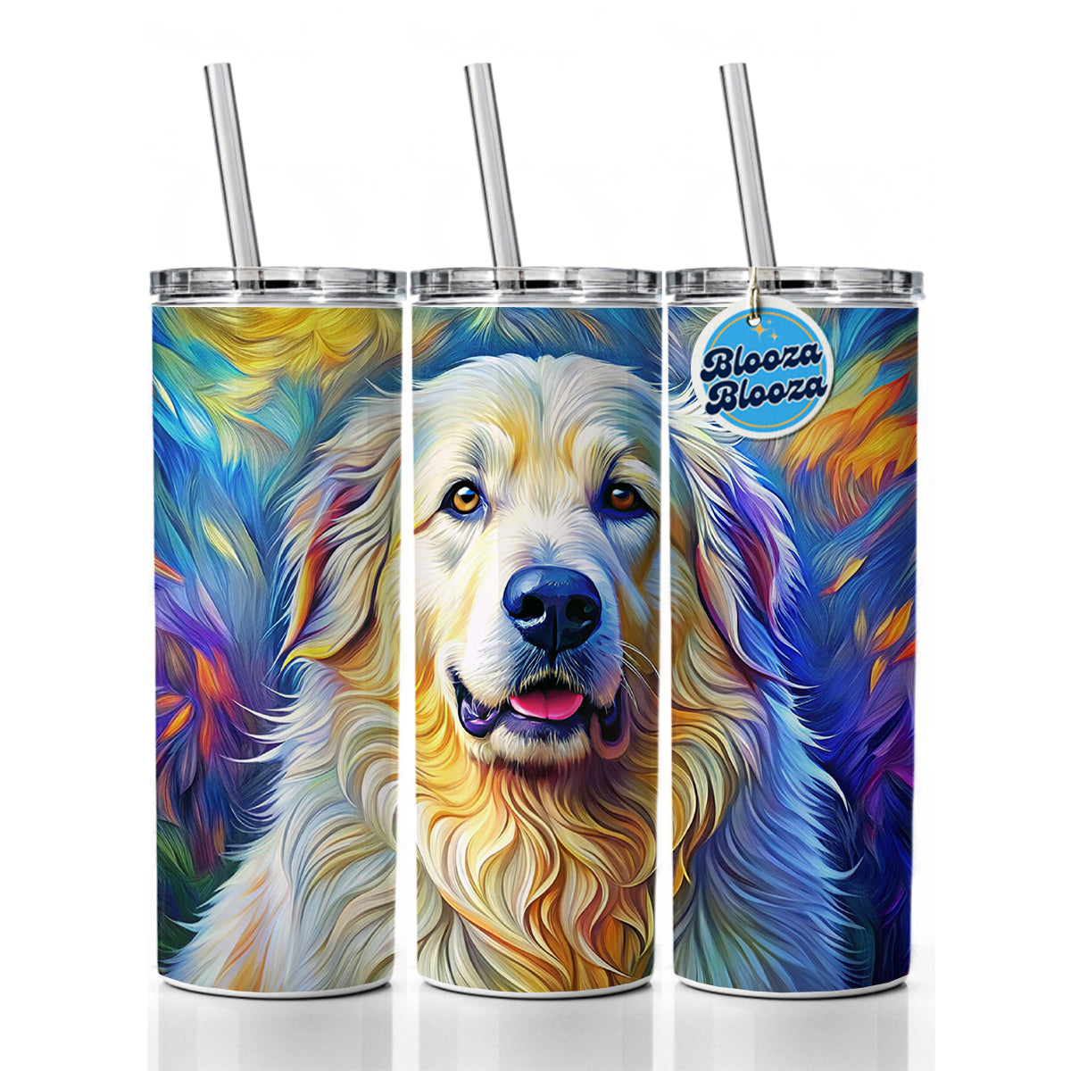 Great Pyrenees Dog Expressionism Art Skinny Tumbler 20oz with Straw Insulated Water Bottle Gift