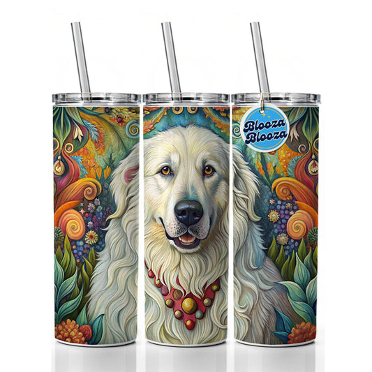 Great Pyrenees Dog French Bohemian Art Skinny Tumbler 20oz with Straw Insulated Water Bottle Gift