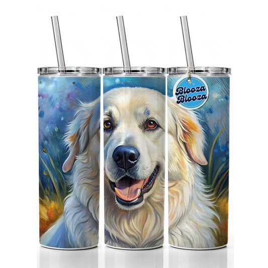 Great Pyrenees Dog Illustration Skinny Tumbler 20oz with Straw Insulated Water Bottle Gift