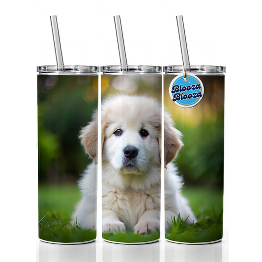 Great Pyrenees Dog Puppy Photo Skinny Tumbler 20oz with Straw Insulated Water Bottle Gift
