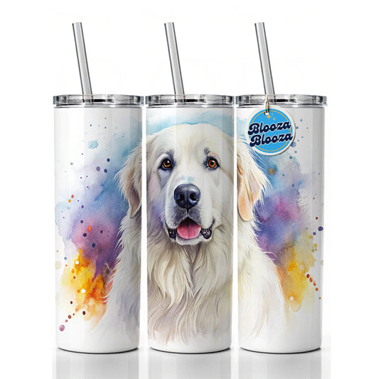 Great Pyrenees Dog Watercolor Style Skinny Tumbler 20oz with Straw Insulated Water Bottle Gift