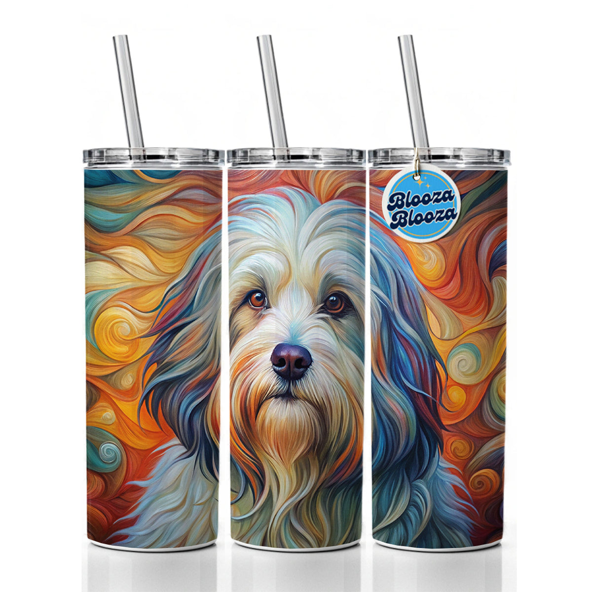 Havanese Dog Abstract Art Skinny Tumbler 20oz with Straw Insulated Water Bottle Gift