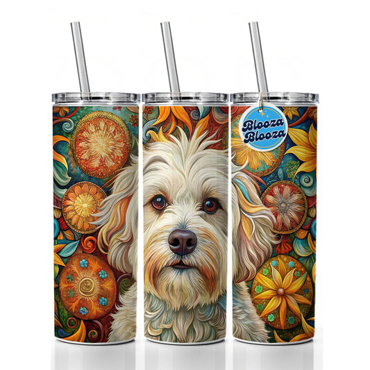 Havanese Dog Bohemian Art Skinny Tumbler 20oz with Straw Insulated Water Bottle Gift