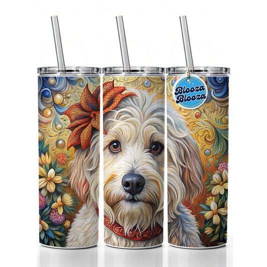 Havanese Dog French Bohemian Art Skinny Tumbler 20oz with Straw Insulated Water Bottle Gift