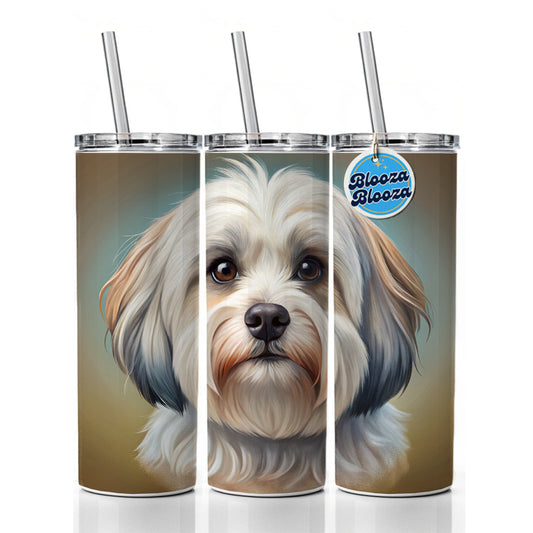Havanese Dog Illustration Skinny Tumbler 20oz with Straw Insulated Water Bottle Gift