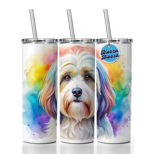 Havanese Dog Watercolor Style Skinny Tumbler 20oz with Straw Insulated Water Bottle Gift
