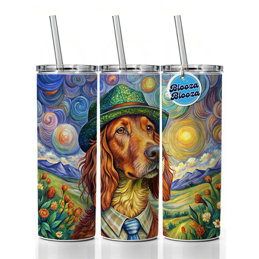 Irish Setter Dog French Bohemian Art Skinny Tumbler 20oz with Straw Insulated Water Bottle Gift
