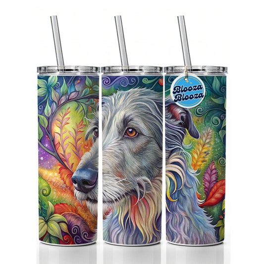 Irish Wolfhound Dog Bohemian Art Skinny Tumbler 20oz with Straw Insulated Water Bottle Gift