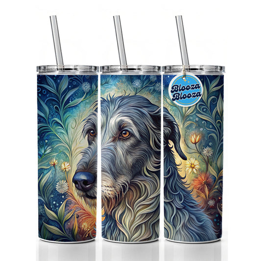 Irish Wolfhound Dog French Bohemian Art Skinny Tumbler 20oz with Straw Insulated Water Bottle Gift