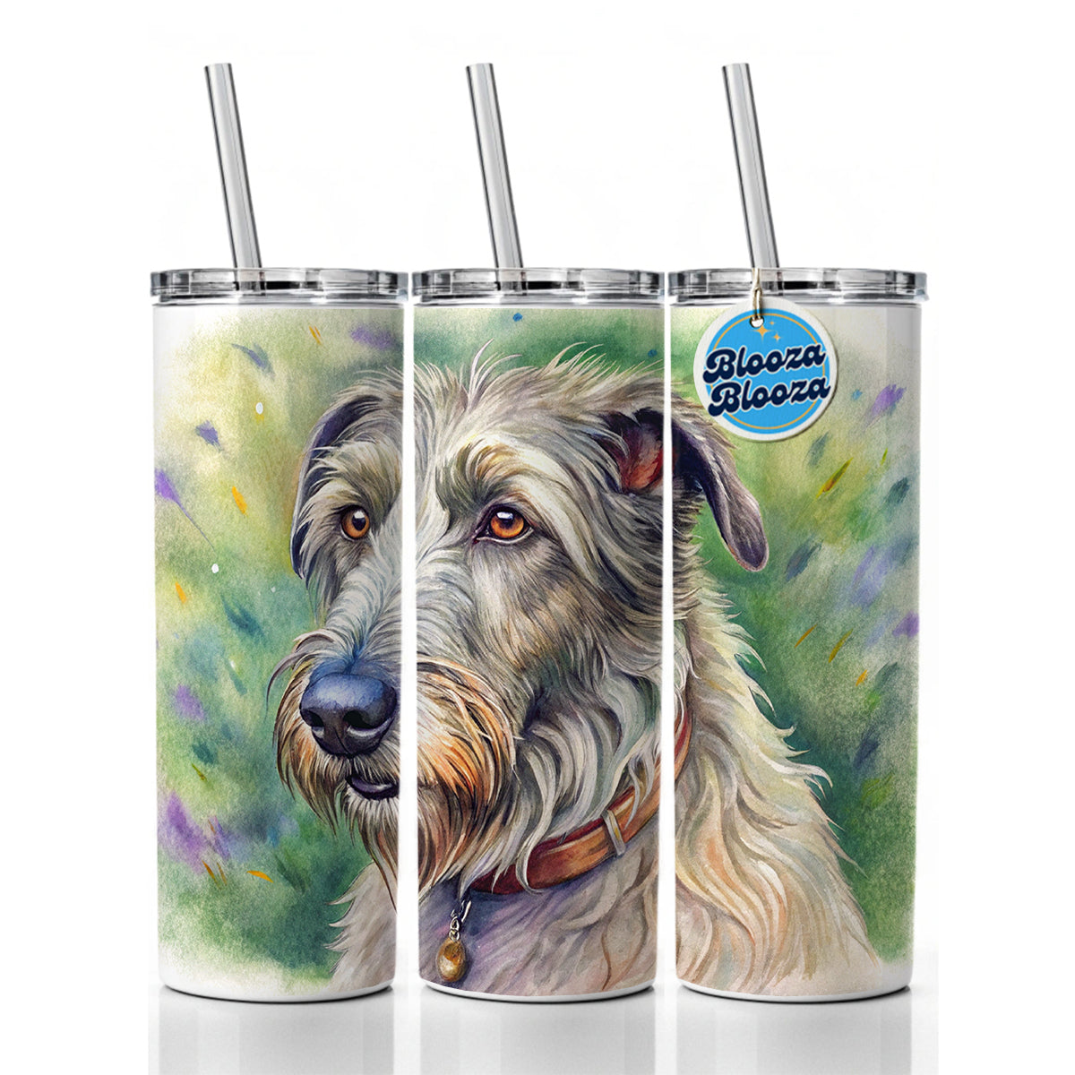 Irish Wolfhound Dog Illustration Skinny Tumbler 20oz with Straw Insulated Water Bottle Gift
