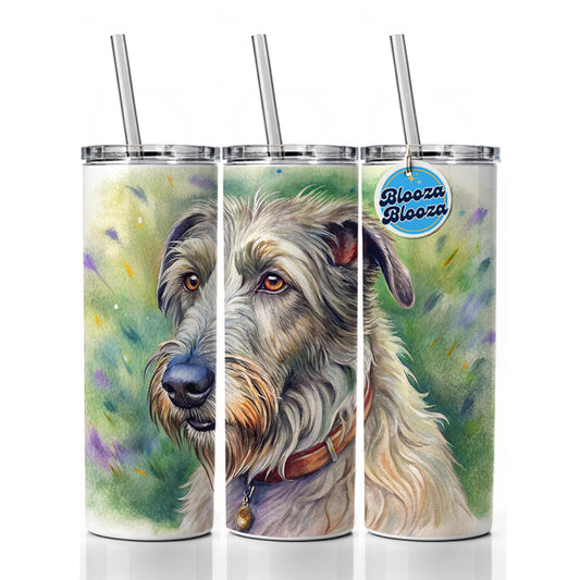 Irish Wolfhound Dog Illustration Skinny Tumbler 20oz with Straw Insulated Water Bottle Gift
