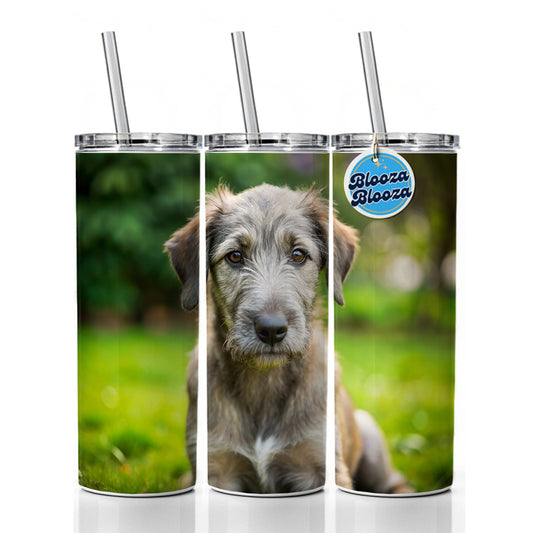 Irish Wolfhound Dog Puppy Photo Skinny Tumbler 20oz with Straw Insulated Water Bottle Gift