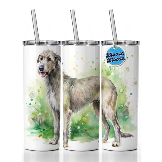 Irish Wolfhound Dog Watercolor Style Skinny Tumbler 20oz with Straw Insulated Water Bottle Gift
