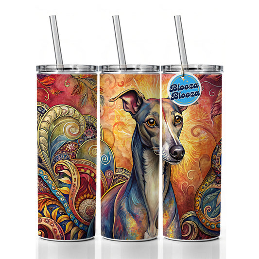 Italian Greyhound Dog Bohemian Art Skinny Tumbler 20oz with Straw Insulated Water Bottle Gift