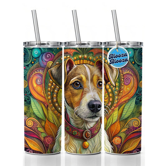 Jack Russell Terrier Dog Bohemian Art Skinny Tumbler 20oz with Straw Insulated Water Bottle Gift
