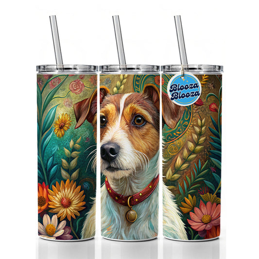 Jack Russell Terrier Dog French Bohemian Art Skinny Tumbler 20oz with Straw Insulated Water Bottle Gift