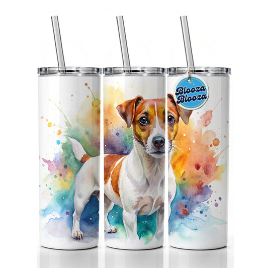 Jack Russell Terrier Dog Watercolor Style Skinny Tumbler 20oz with Straw Insulated Water Bottle Gift
