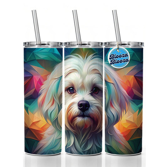 Maltese Dog Abstract Art Skinny Tumbler 20oz with Straw Insulated Water Bottle Gift
