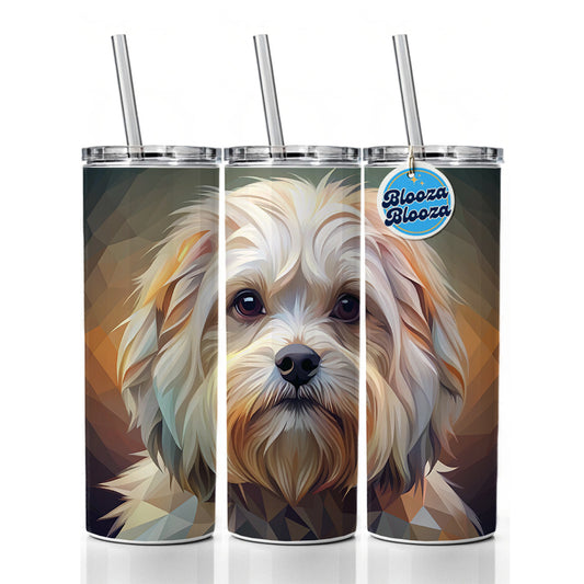 Maltese Dog Abstract Stylized Art Skinny Tumbler 20oz with Straw Insulated Water Bottle Gift