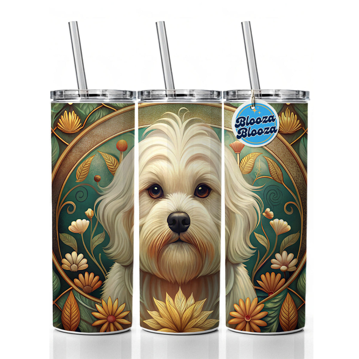 Maltese Dog Art Nouveau Skinny Tumbler 20oz with Straw Insulated Water Bottle Gift