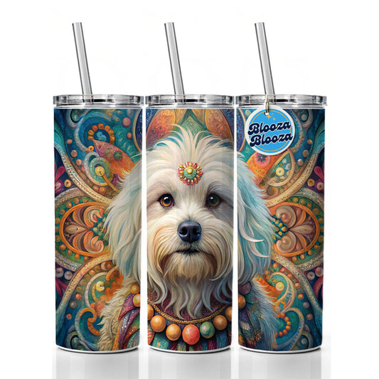 Maltese Dog Bohemian Art Skinny Tumbler 20oz with Straw Insulated Water Bottle Gift