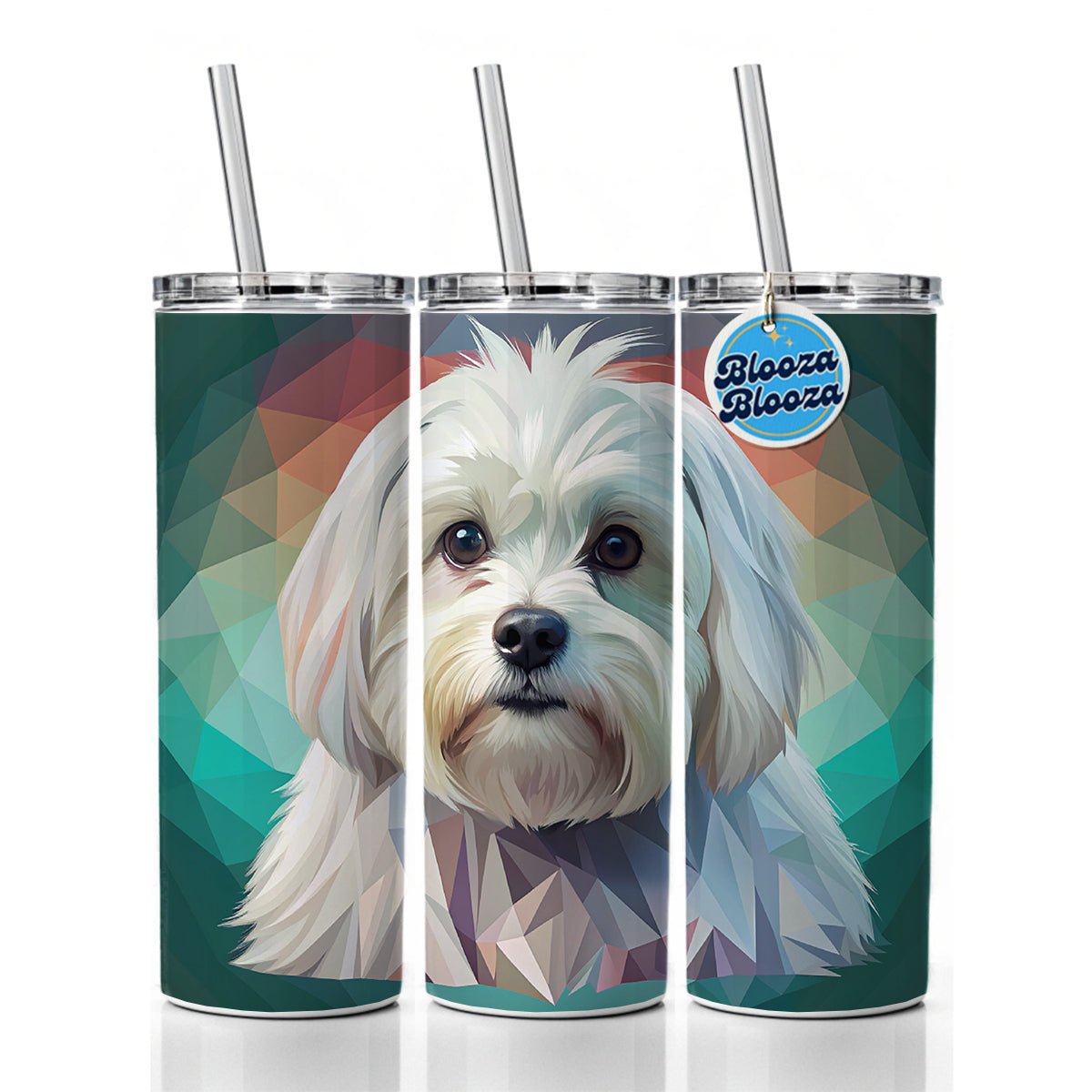 Maltese Dog Contemporary Art Skinny Tumbler 20oz with Straw Insulated Water Bottle Gift